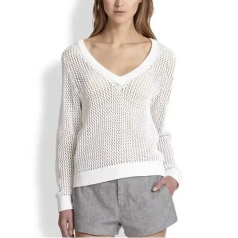 One Grey Day Sweater Top Size Medium Open Knit Fishnet White Slouchy 38OGD835